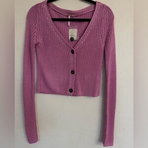 Free People Pink Ribbed Cardigan